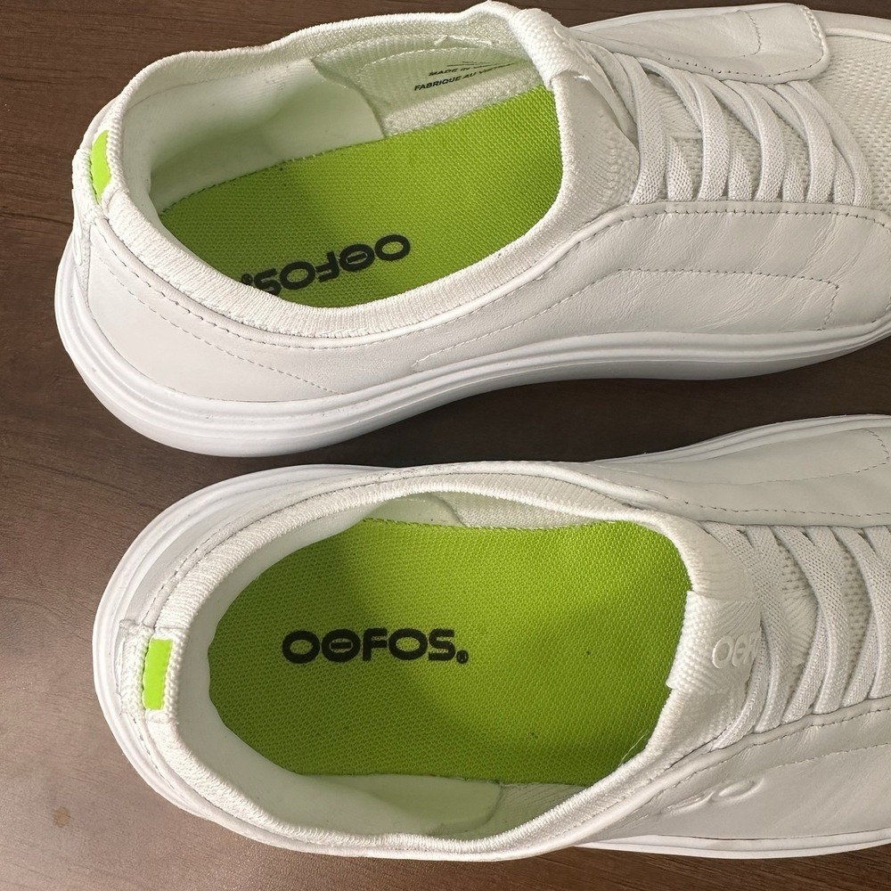 OOFOS Women Club+ Leather Slip-On Recovery Shoes Sneakers 9 White Comfort Laces - Picture 7 of 8
